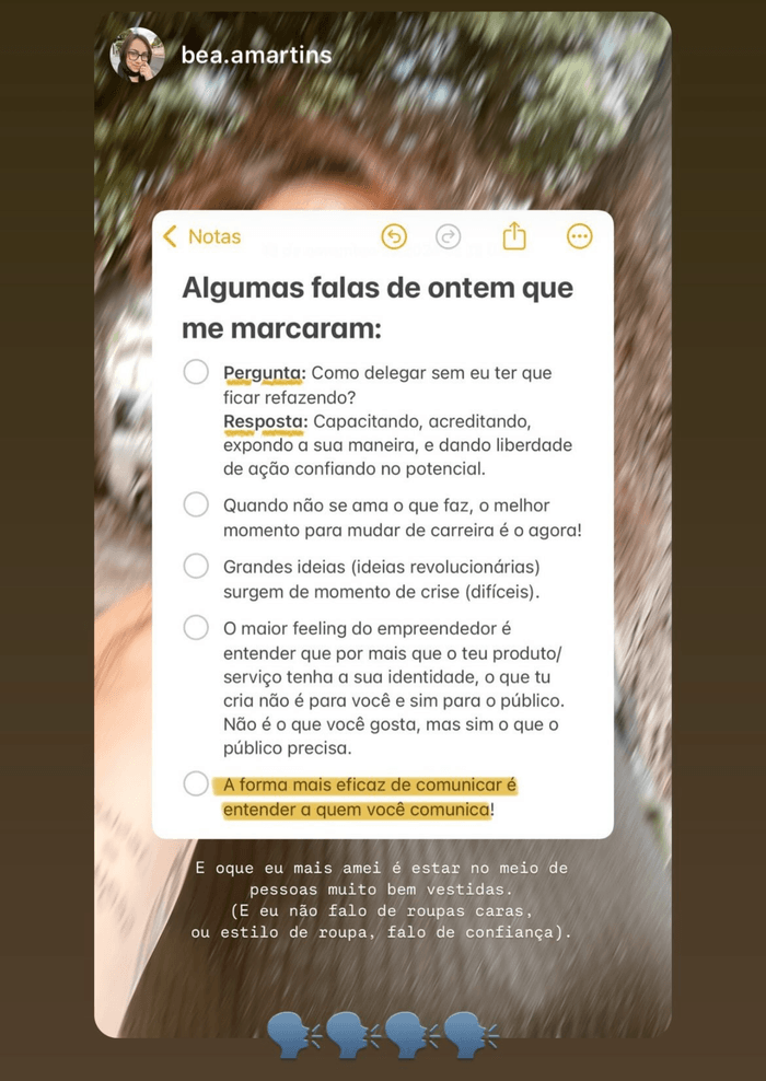 Print de story do Instagram de uma participante sobre o Mulheres em Movimento