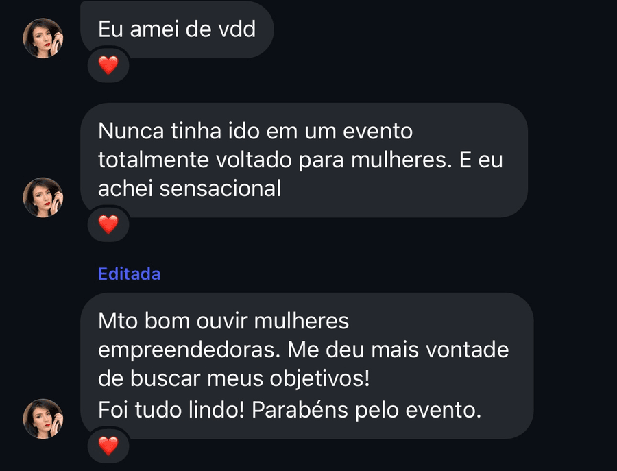 Print de mensagens de WhatsApp de uma participante sobre o Mulheres em Movimento