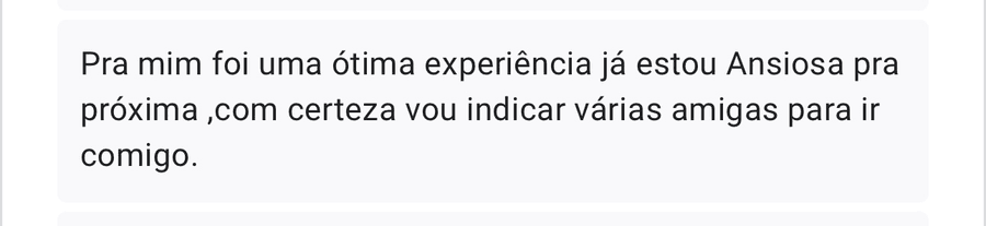 Print de mensagem de WhatsApp de uma participante sobre o Mulheres em Movimento