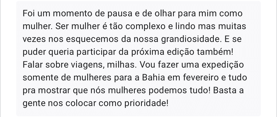 Print de mensagem de WhatsApp de uma participante sobre o Mulheres em Movimento