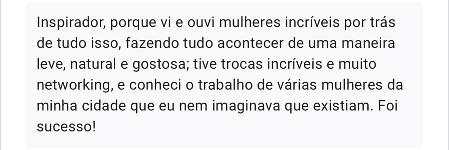 Print de mensagem de WhatsApp de uma participante sobre o Mulheres em Movimento